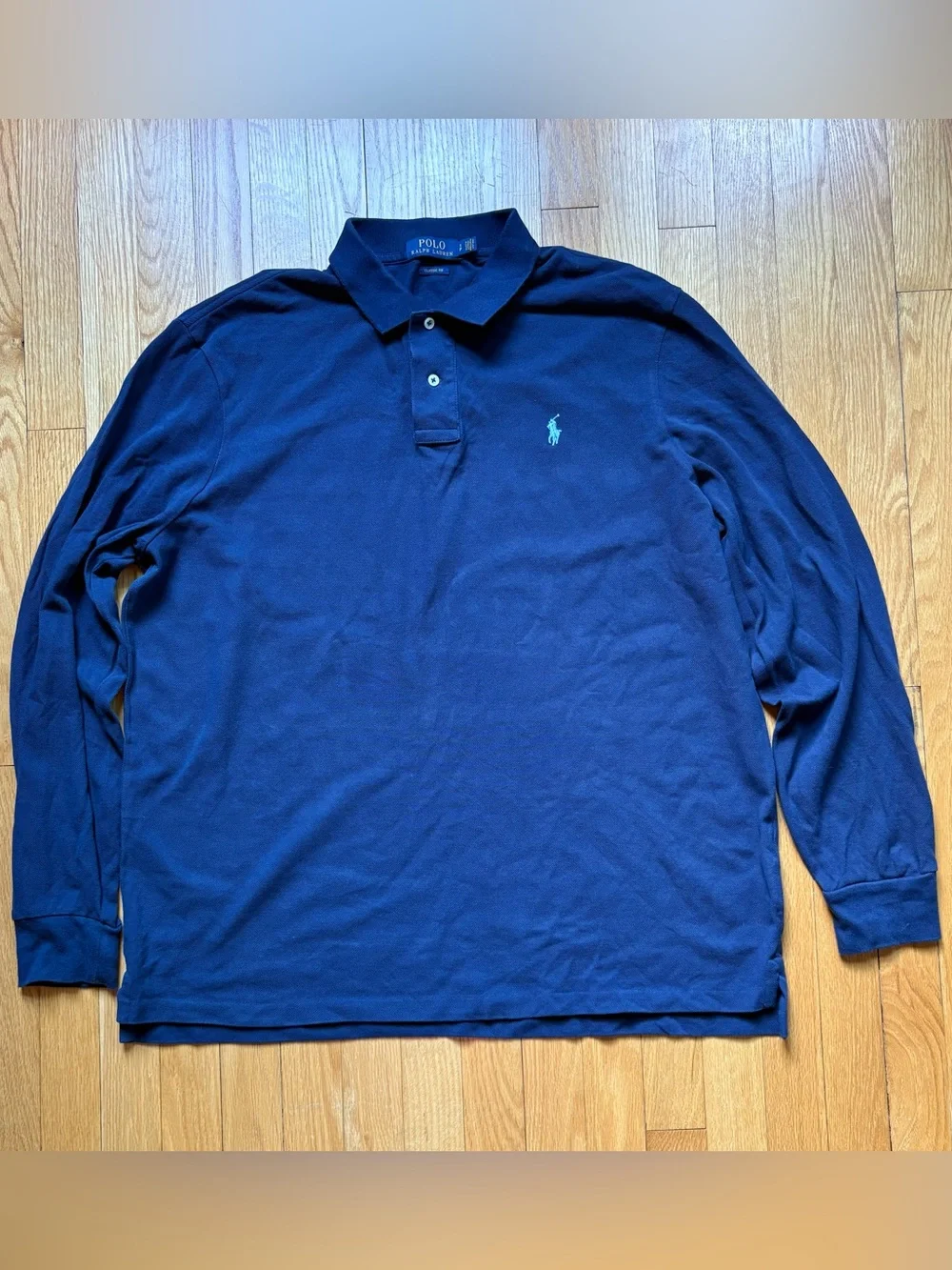 Polo Ralph Lauren Mens Long Sleeve Polo Shirt Classic Fit Small Blue Solid